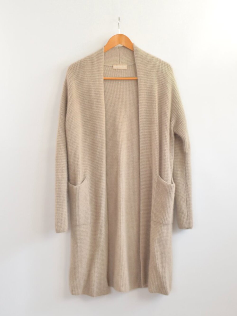long open cashmere gobi taupe open cardigan small